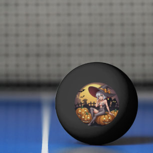 Balle De Ping Pong Une sorcière d'Halloween aux yeux verts sur Jack-O