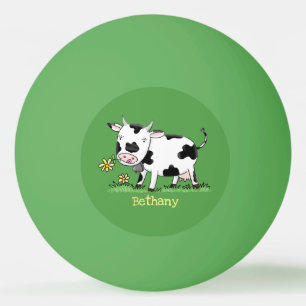 Balle De Ping Pong Vache mignonne en vert dessin animé sur le terrain