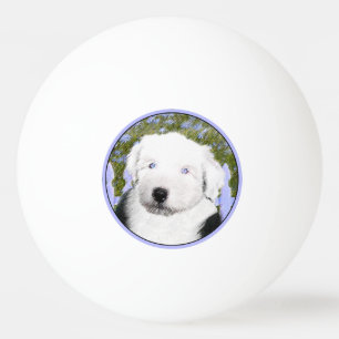 Balle De Ping Pong Vieux anglais Sheepdog Puppy Peinture - Chien Art
