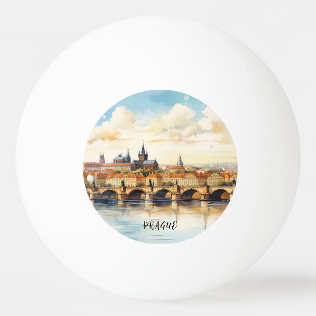 Balle De Ping Pong Vieux Prague, aquarelle du pont Charles (Devant)
