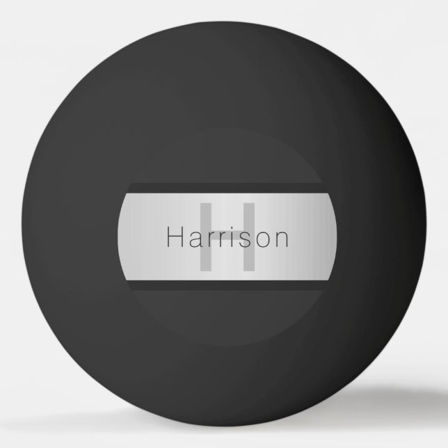Balle De Ping Pong Votre nom et votre monogramme | Gris & Faux Silver (Devant)