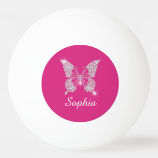 Balle De Ping Pong White Diamond Butterfly, Script Name, Fuchsia