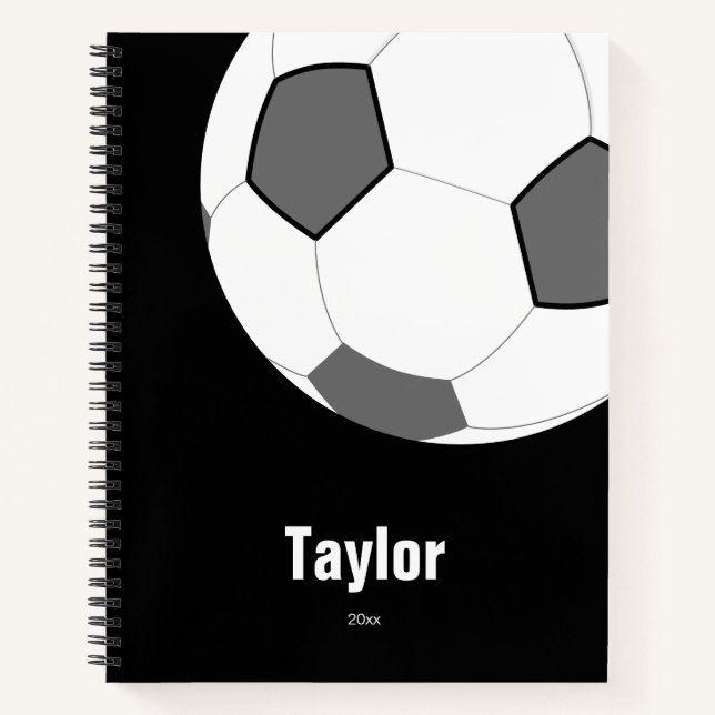 Balle de soccer noir blanc Nom Date Carnet spiral (Devant)