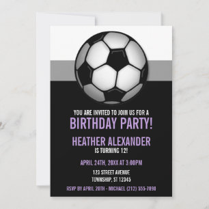Balle de soccer violet et noir Invitations d'anniv