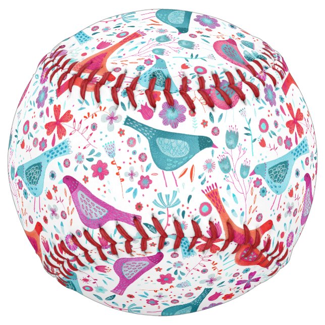 Balle De Softball Aquarelle d'oiseau Boho floral (Devant)