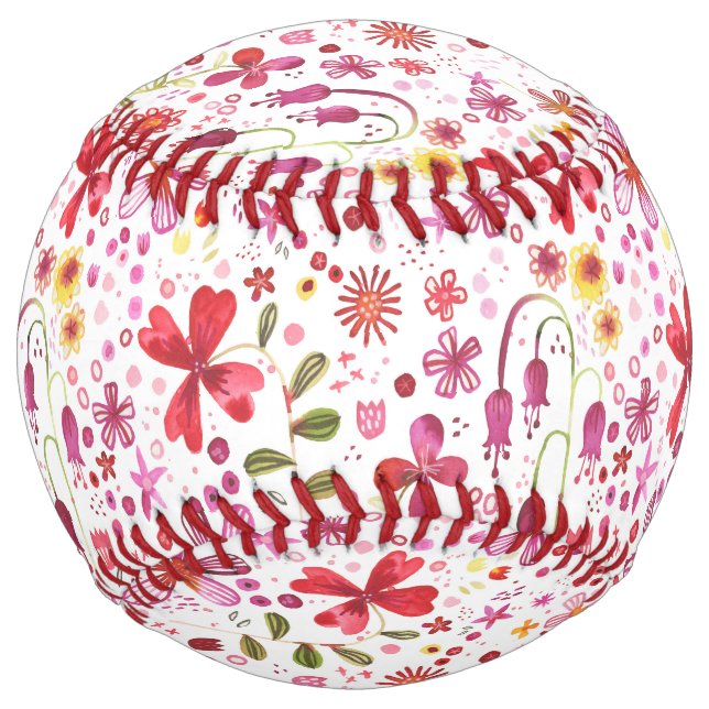 Balle De Softball Aquarelle florale moderne (Devant)