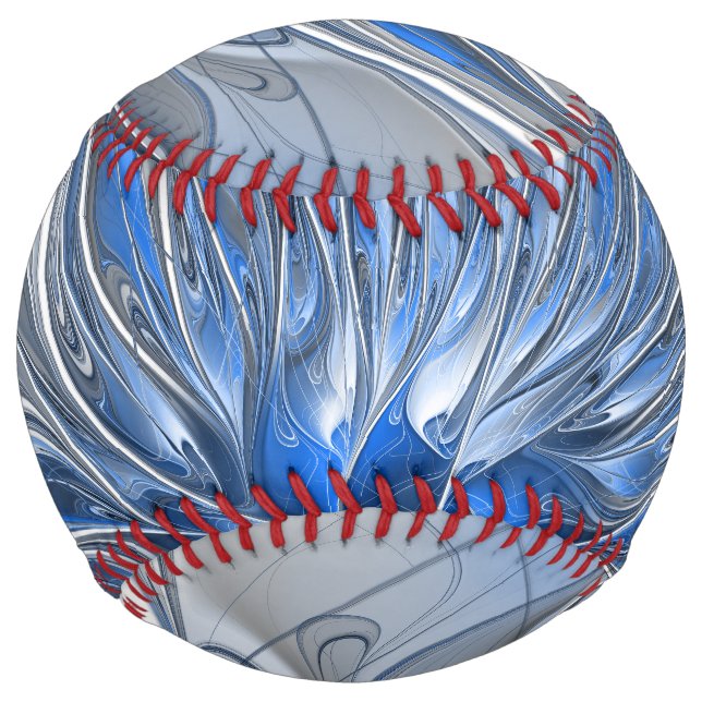 Balle De Softball Aquarelle gris bleu Abstrait Fractal Art Flower (Devant)