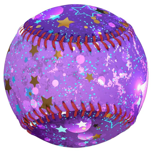 Balle De Softball Arrière - plan de feuille violet avec étoiles (Devant)