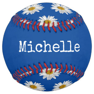 Balle De Softball Bleu marguerite personnalisé