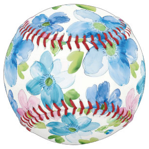 Balle De Softball Bleu Rose Floral Féminin