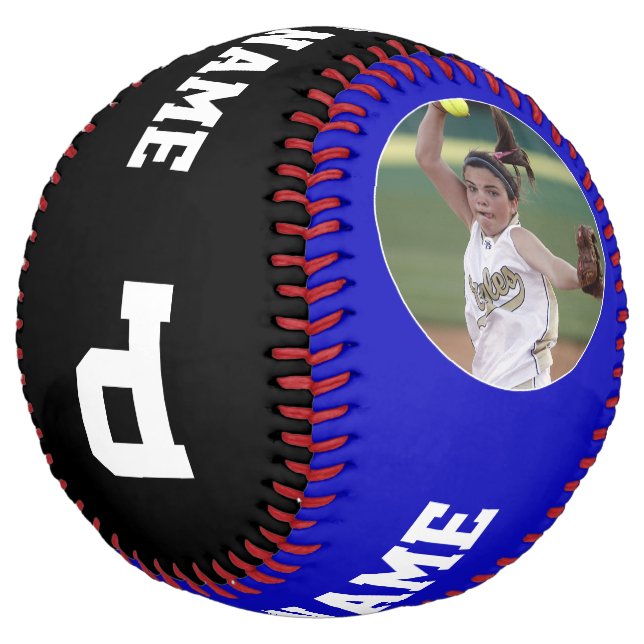Balle De Softball Blue Custom Softball Player Numéro de photo (Incliné)