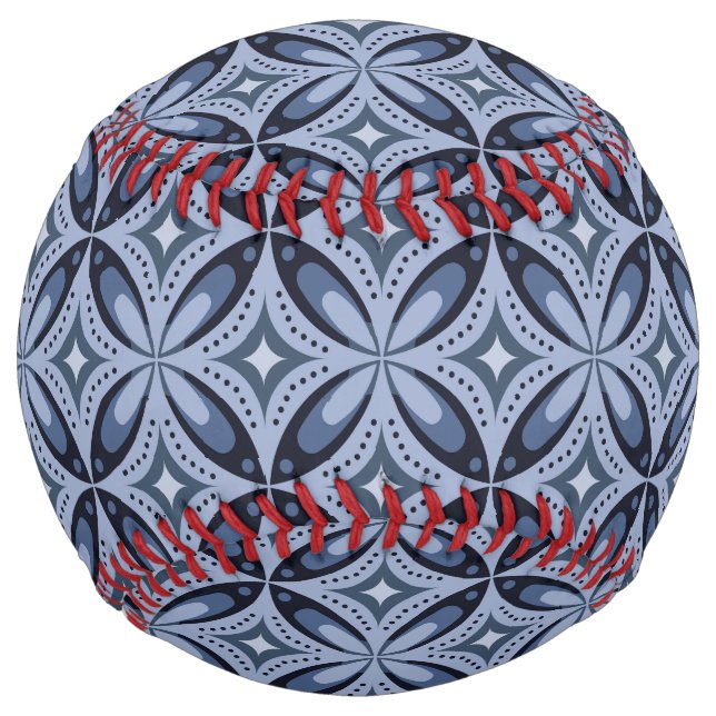 Balle De Softball Blue Geometric Pattern Retro Style (Devant)