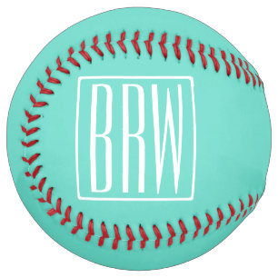 Balle De Softball Bold Modern   White on aqua