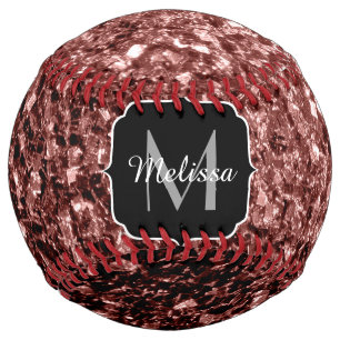 Balle De Softball Brown rouge faux parties scintillant étincelle Nom
