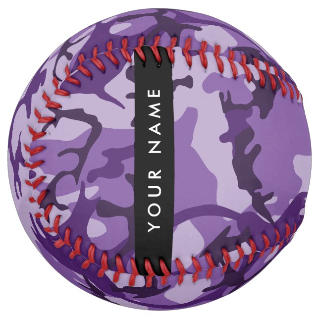 Balle De Softball Camouflage violet Votre nom Personnalisez (Devant gauche)