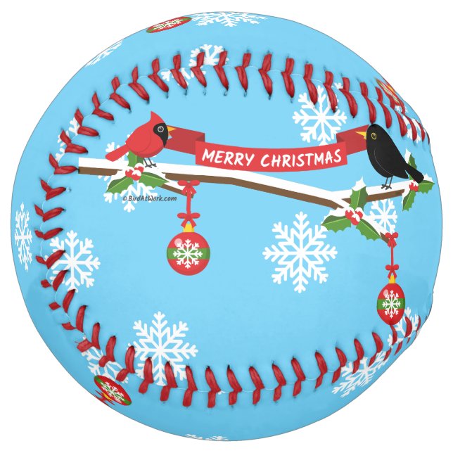 Balle De Softball Cardinal Et Cardinal En Branche - MERRY XMAS (Devant gauche)