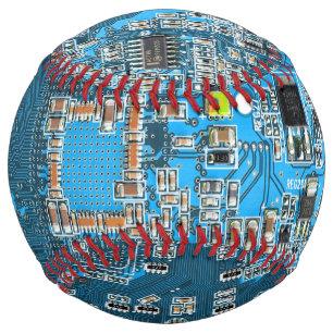 Balle De Softball Carte de circuit Geek d'ordinateur bleu