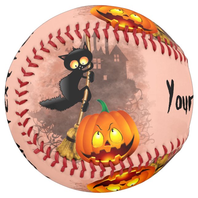 Balle De Softball Chat effrayé par Citrouille Fun Halloween caractèr (Devant gauche)