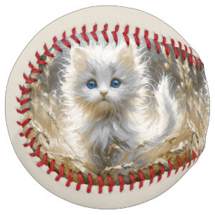 Balle De Softball Chaton blanc précieux