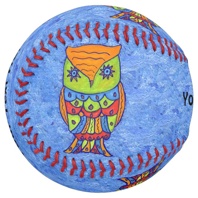Balle De Softball Chouette Imaginaire Neon Couleurs étoile Yeux Bleu (Devant gauche)