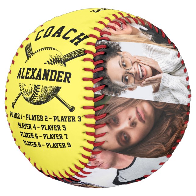 Balle De Softball Coach avec personnalisation 9 photos & Noms des jo (Incliné)