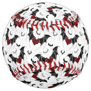 Balle De Softball Coeur d'Halloween avec ailes de chauve-souris noir