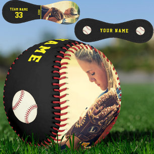 Balle De Softball Custom Softball with Team Name Number Photo Black