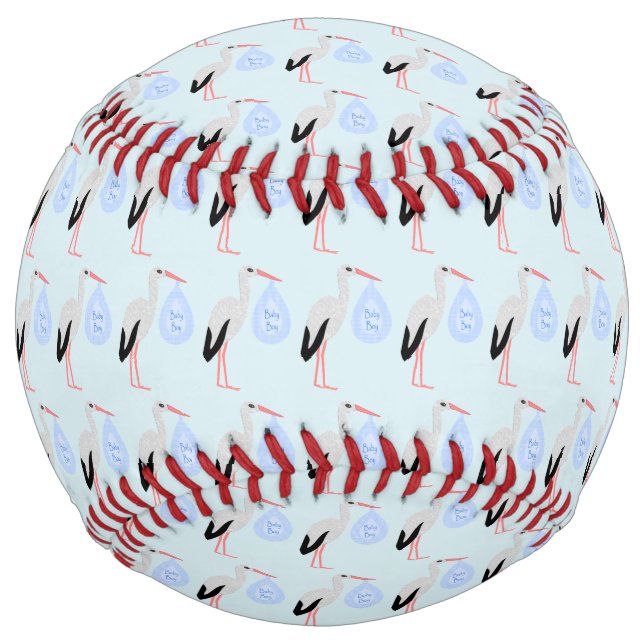 Balle De Softball Cute Blue Baby Boy Stork (Devant)