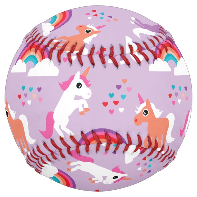 Balle De Softball Cute Unicorn Rainbow Purple (Devant)