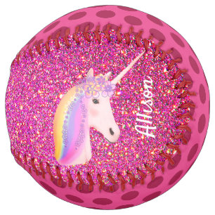 Balle De Softball Cute Unicorn rose Parties scintillant Points Enfan