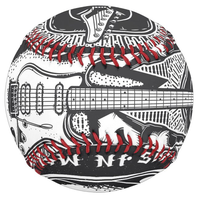 Balle De Softball Design Guitar Rock (Devant)