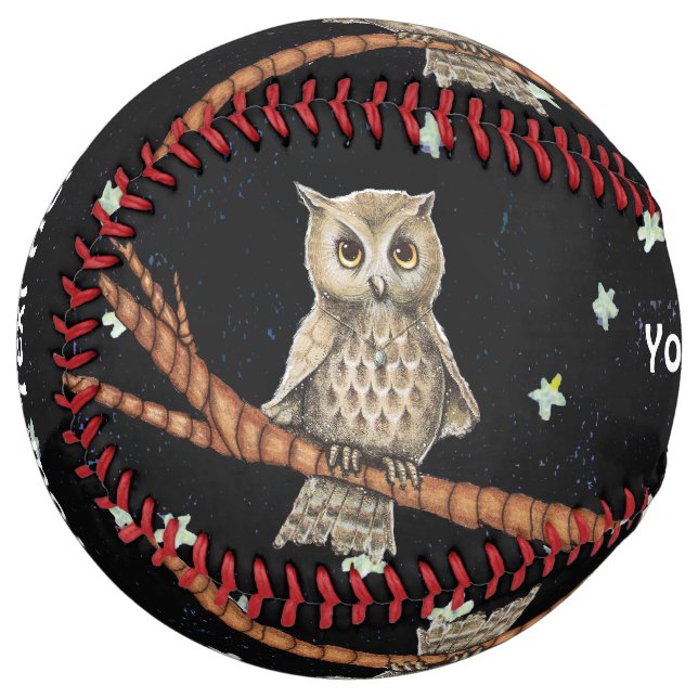 Balle De Softball Deux Jolies Chouettes en Tan sur des Branches Arbr (Devant gauche)