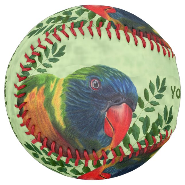 Balle De Softball Feuilles de chêne rouge de perroquet de Macaw aux  (Devant gauche)