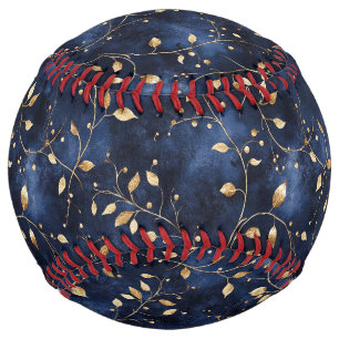 Balle De Softball Feuilles d'or bleu minuit