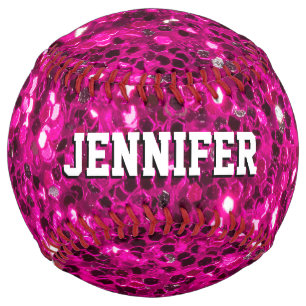 Balle De Softball Flamme de parties scintillant rose chaud Votre nom