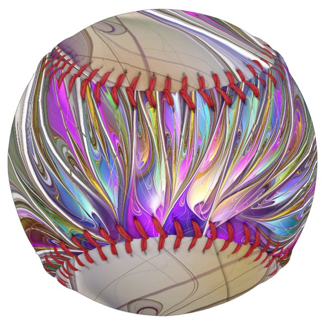Balle De Softball Fleur d'art fractal abstrait énergique et coloré (Devant)