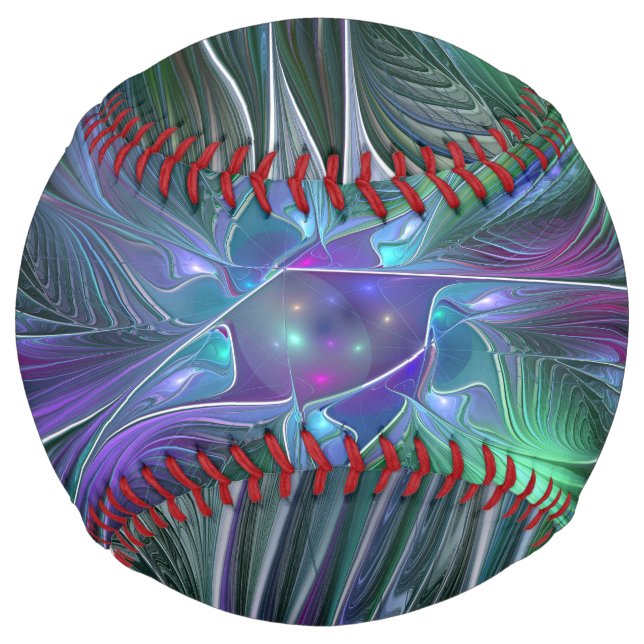 Balle De Softball Fleur vert violet Art Abstrait moderne Fractal (Devant)