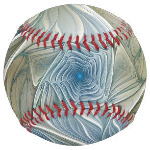 Balle De Softball Floral Dream Motif Abstrait Blue Khaki Fractal