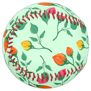 Balle De Softball Floral pattern with colored rose flowers 