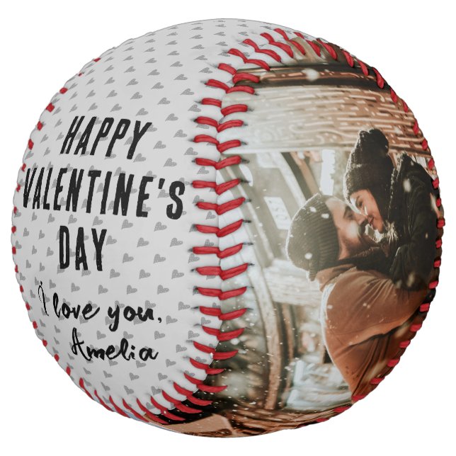 Balle De Softball Heureuse Sainte-Valentin de coeur 2 Photos Petit a (Incliné)