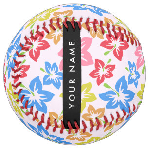 Balle De Softball Hibiscus Coloré, Motif De Fleurs, Votre Nom