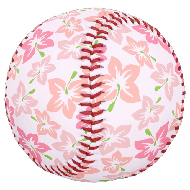 Balle De Softball Hibiscus rose, Fleurs roses, Motif de fleurs (Incliné)