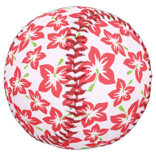 Balle De Softball Hibiscus Rouge, Fleurs Rouges, Motif De Fleurs