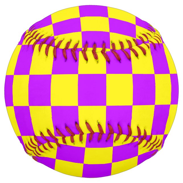 Balle De Softball Jaune violet de néon À damiers damier Vintage (Devant)