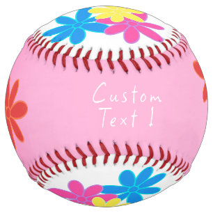 BALLE DE SOFTBALL JOLIMENT ROSE ET BLANC AVEC UNE BANDE DE PETITES F