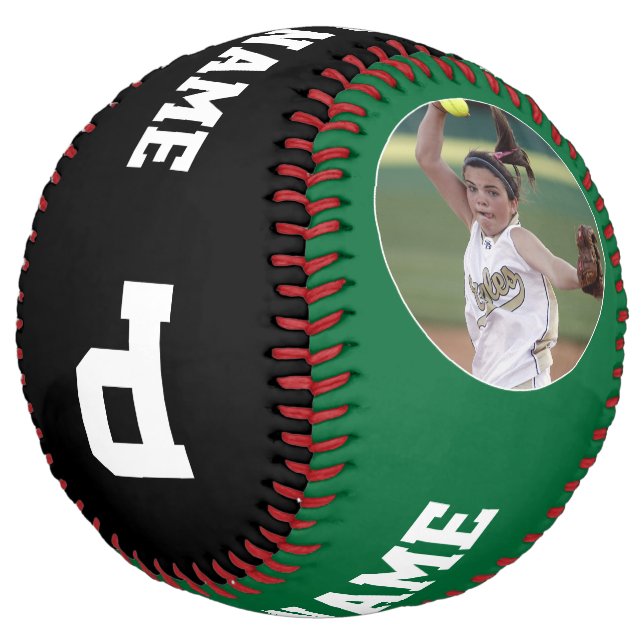 Balle De Softball Joueur de softball personnalisé vert Nom et numéro (Incliné)