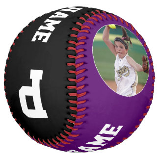 Balle De Softball Joueur de softball personnalisé violet Nom et numé