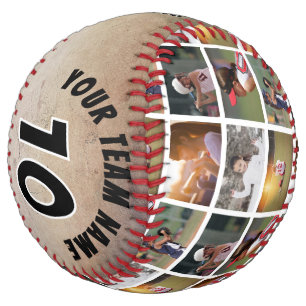 Balle De Softball Joueur Numéro Équipe Nom Collage Photo Rustique 6