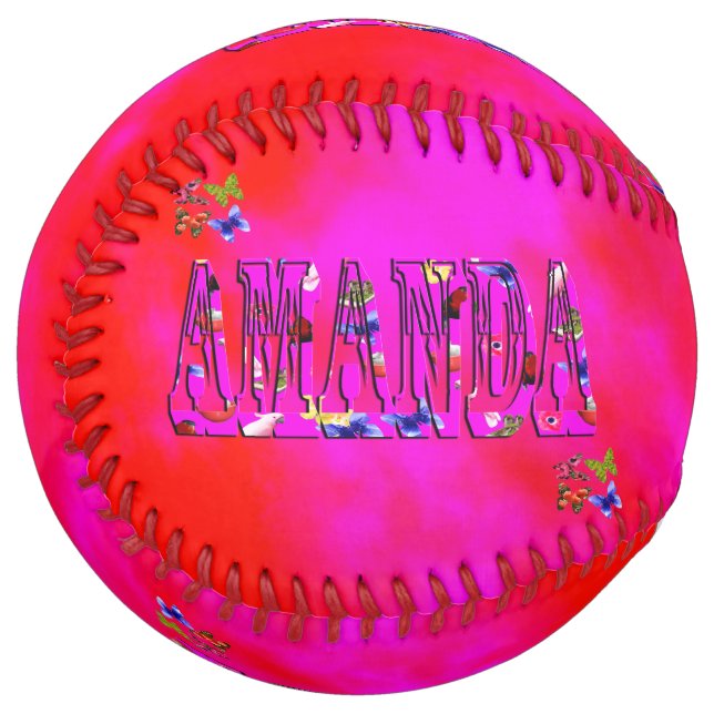 Balle De Softball Logo Du Nom D'Amanda Sur Cravate Rose, (Devant gauche)