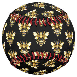 Balle De Softball Logo Faux Gold Foil Bee Polygonal sur Noir